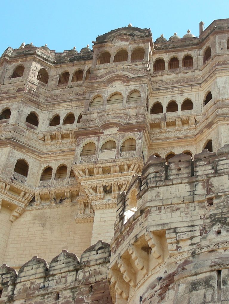 Balconied stone walls of a Rajasthani hill fort